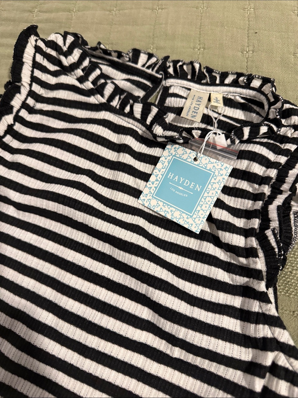 Hayden Black & White Striped Ruffle-Sleeve tank size small NWT